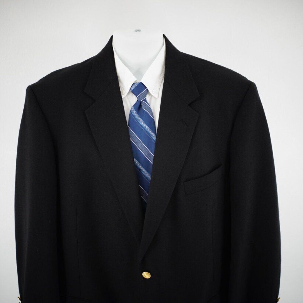 Wimbledon England Black Wool Polyester 2 Gold‎ Button Blazer 44L Or Slim 46L